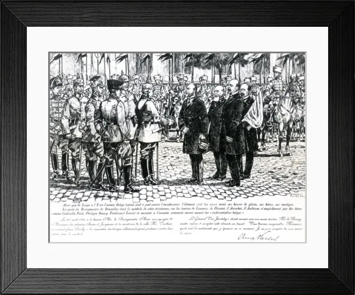 Framed Print : Mayor of Brussels encountering German invaders, WW1 Framed Print : Mayor of Brussels encountering German invaders, WW1