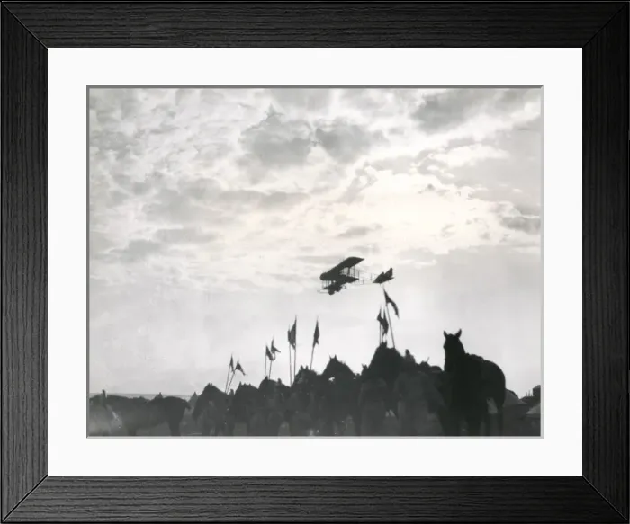 Framed Print : Biplane flying over French troops, Macedonian Front, WW1 Framed Print : Biplane flying over French troops, Macedonian Front, WW1