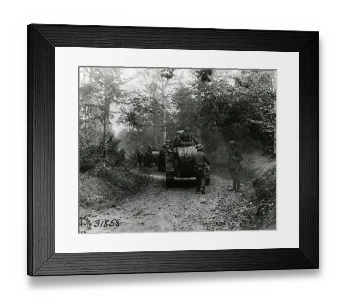 Framed Print : American troops and tanks, near Boureuilles, France, WW1 Framed Print : American troops and tanks, near Boureuilles, France, WW1