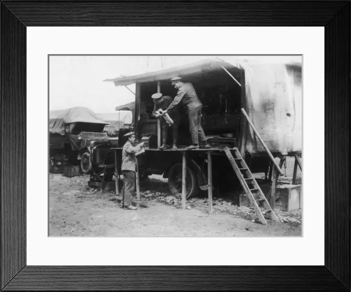 Framed Print : Mail delivery to ASC workshop behind the lines, WW1 Framed Print : Mail delivery to ASC workshop behind the lines, WW1