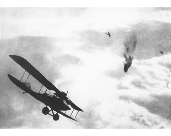 French balloon shot down by German aircraft, WW1
