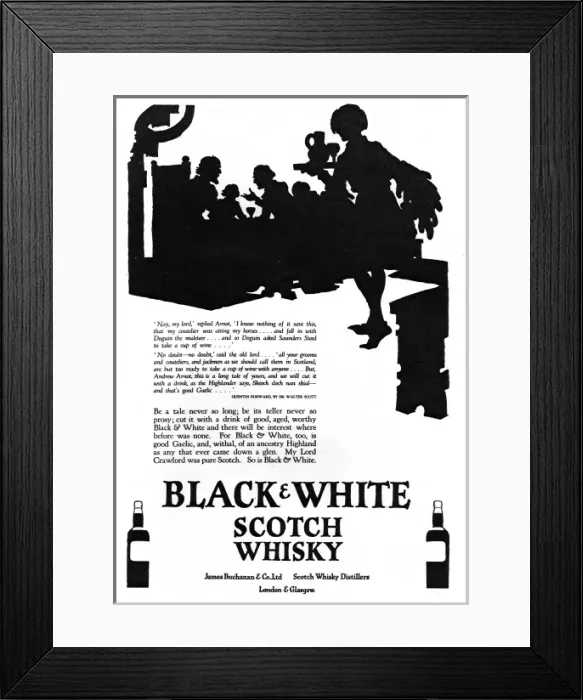 Framed Print : Advertisement for Black & White Whisky Framed Print : Advertisement for Black & White Whisky