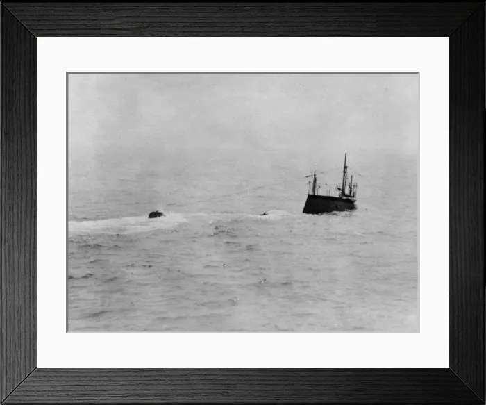 Framed Print : British submarine submerging, WW1 Framed Print : British submarine submerging, WW1