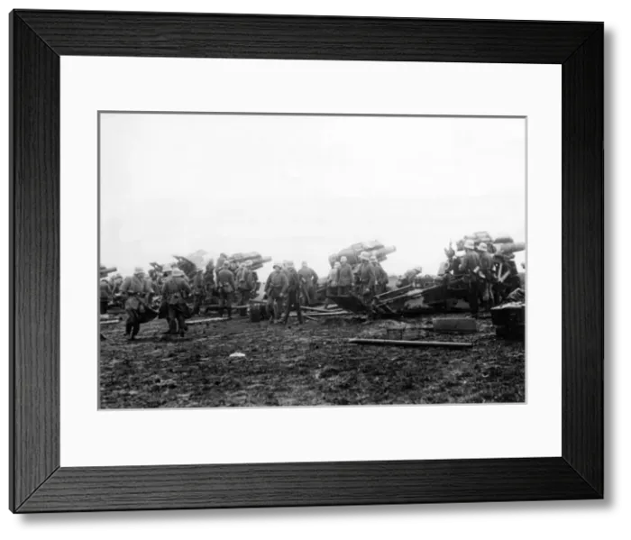 Framed Print : German 21cm howitzers preparing to retire, WW1 Framed Print : German 21cm howitzers preparing to retire, WW1