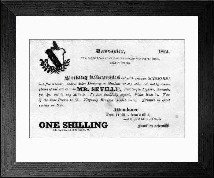 Framed Print : Handbill advertising a silhouette artist Framed Print : Handbill advertising a silhouette artist