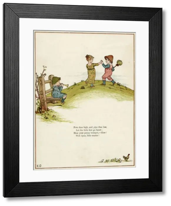 Framed Print : Three children playing on a hill Framed Print : Three children playing on a hill