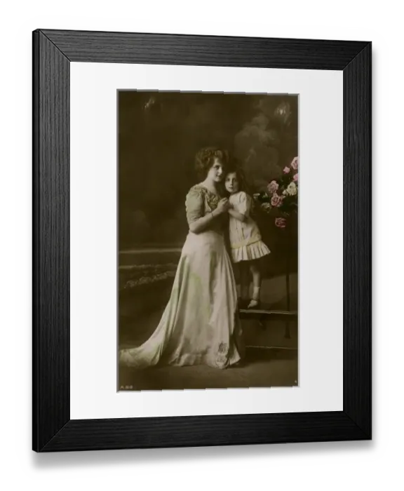 Framed Print : Woman and little girl in studio photo Framed Print : Woman and little girl in studio photo
