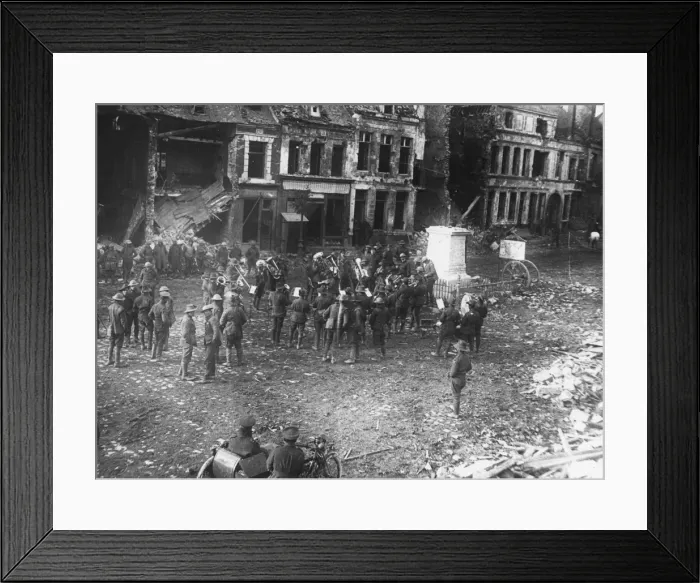 Framed Print : Australian band playing in square, Bapaume, France, WW1