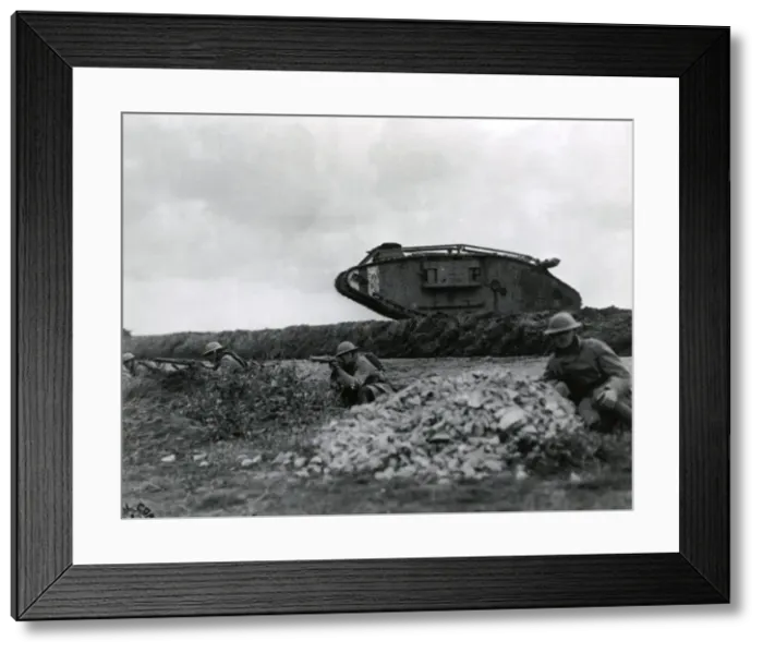 Framed Print : American troops training with tanks, France, WW1 Framed Print : American troops training with tanks, France, WW1