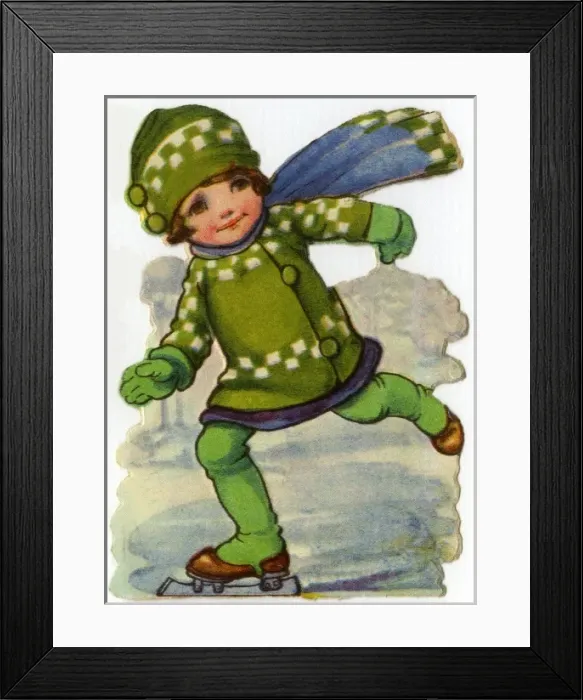 Framed Print : Skating. Artist: Ada Leonora Bowley. Girl in green on the ice Date: circa 1920 Framed Print : Skating. Artist: Ada Leonora Bowley. Girl in green on the ice Date: circa 1920