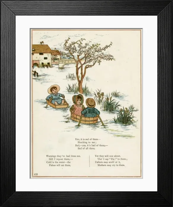 Framed Print : Three children rowing on a river Framed Print : Three children rowing on a river