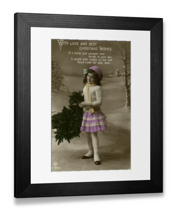 Framed Print : Little girl on a Christmas postcard Framed Print : Little girl on a Christmas postcard