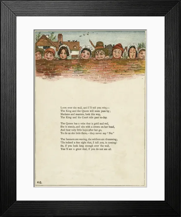 Framed Print : Eight faces looking over a wall Framed Print : Eight faces looking over a wall
