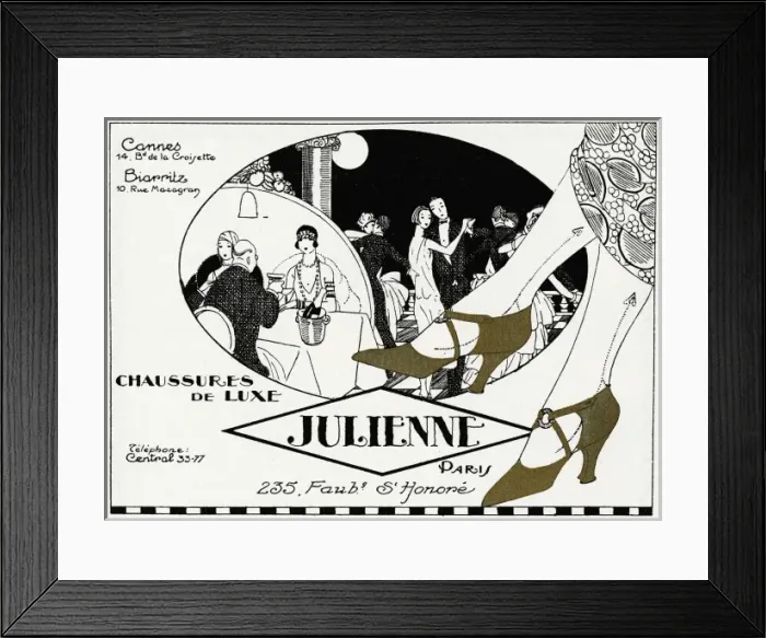 Framed Print : Advertisement for Julienne luxury shoes Framed Print : Advertisement for Julienne luxury shoes