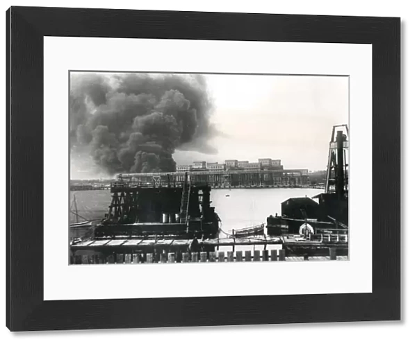Petrol tanks burning, Constanza Harbour, Romania, WW1