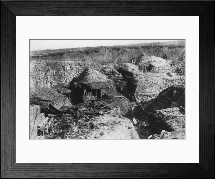 Framed Print : Dugouts cut into a hillside, WW1 Framed Print : Dugouts cut into a hillside, WW1
