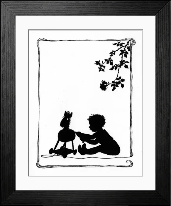 Framed Print : Child playing with a toy horse