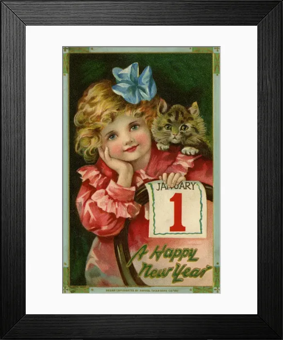 Framed Print : Image of young girl & kitten Framed Print : Image of young girl & kitten