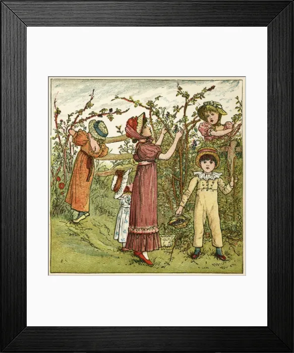 Framed Print : Five children picking blackberries Framed Print : Five children picking blackberries