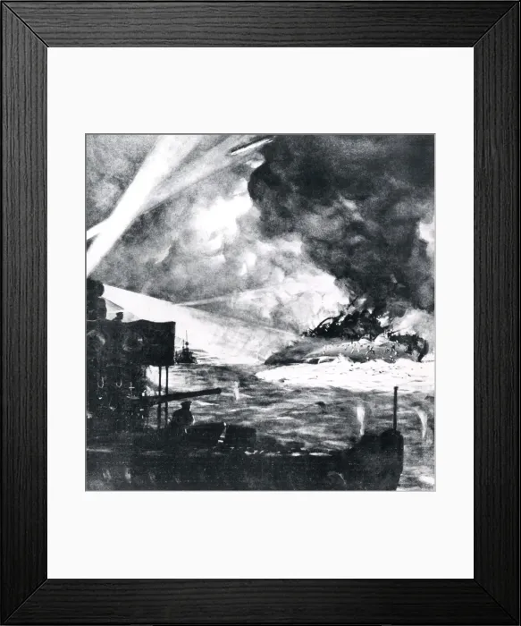 Framed Print : German battleship sinking at night, WW1 Framed Print : German battleship sinking at night, WW1