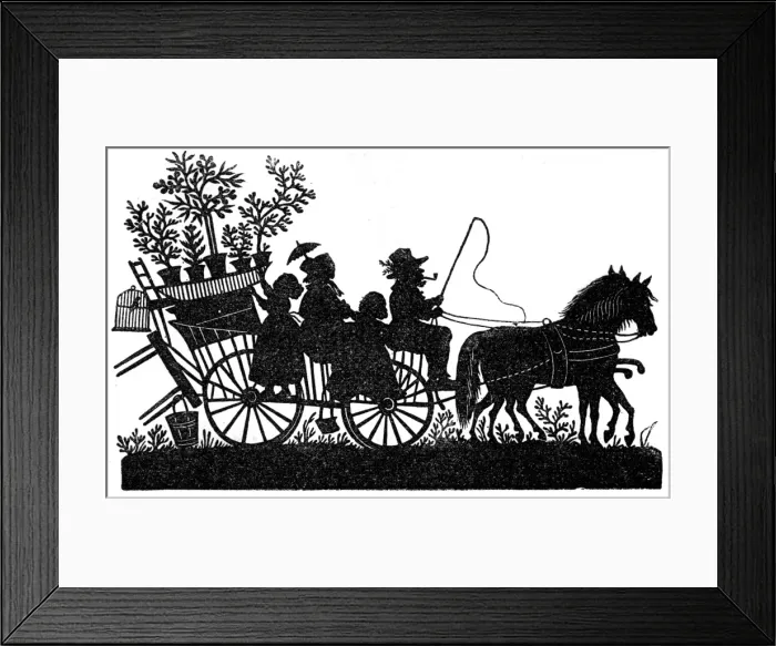 Framed Print : Silhouette - Family riding on a wagon Framed Print : Silhouette - Family riding on a wagon