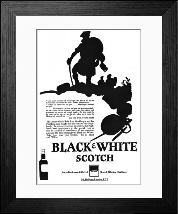 Framed Print : Advertisement for Black & White Whisky Framed Print : Advertisement for Black & White Whisky