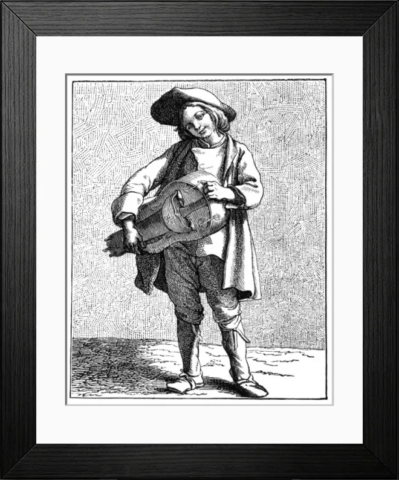 Framed Print : Street music: hurdy gurdy player, 1740 Framed Print : Street music: hurdy gurdy player, 1740