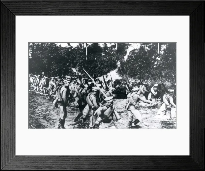 Framed Print : Russian infantry crossing a ford, WW1 Framed Print : Russian infantry crossing a ford, WW1