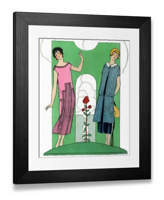 Framed Print : Two ladies in summer outfits by Premet and Doeuillet Framed Print : Two ladies in summer outfits by Premet and Doeuillet