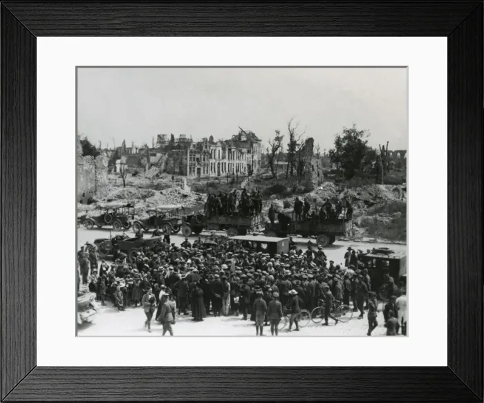 Framed Print : American troops and transport on a road in France, WW1 Framed Print : American troops and transport on a road in France, WW1