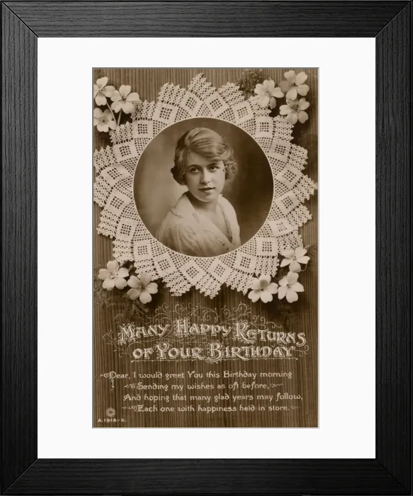 Framed Print : Young woman on a birthday postcard Framed Print : Young woman on a birthday postcard