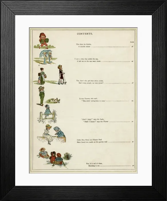 Framed Print : Contents page, Under the Window by Kate Greenaway Framed Print : Contents page, Under the Window by Kate Greenaway