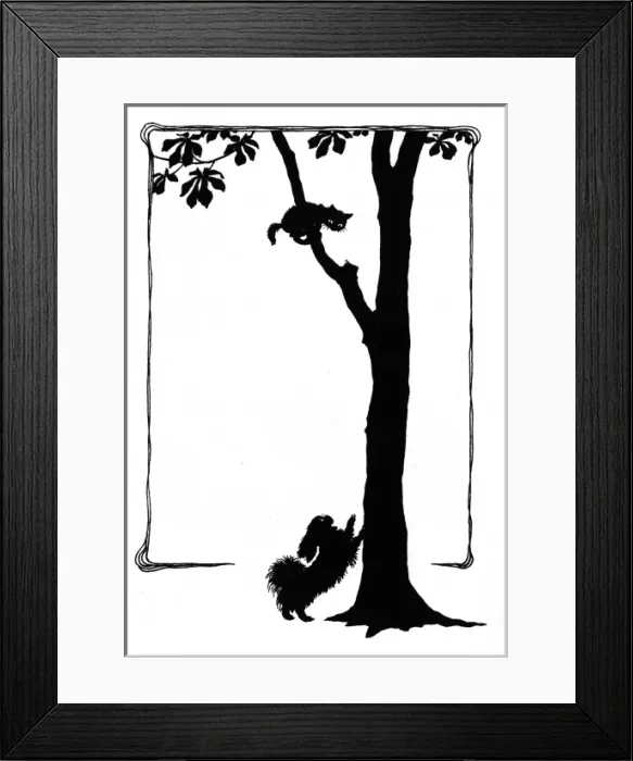 Framed Print : Koko the dog frightens a kitten into a tree Framed Print : Koko the dog frightens a kitten into a tree