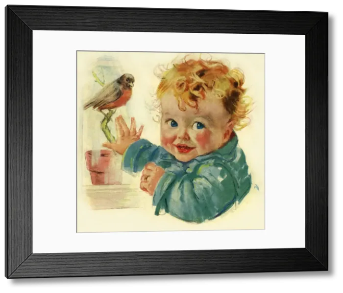 Framed Print : Young child with robin Framed Print : Young child with robin