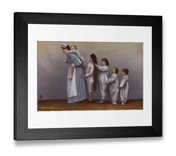 Framed Print : Nanny with five children all in a line Framed Print : Nanny with five children all in a line