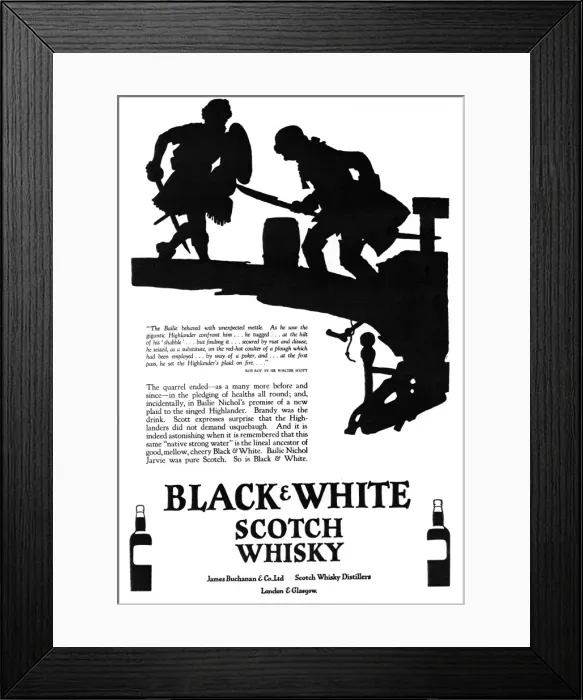 Framed Print : Advertisement for Black & White Whisky Framed Print : Advertisement for Black & White Whisky