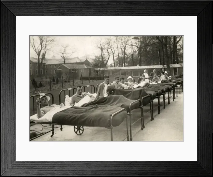 Framed Print : Men in open-air hospital beds Framed Print : Men in open-air hospital beds