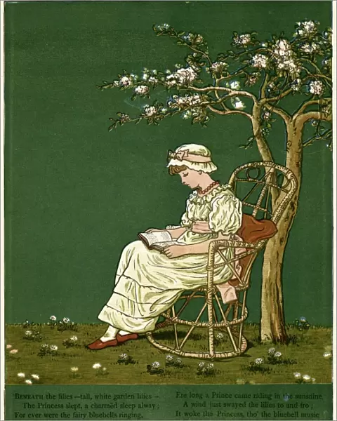 Girl in a garden, reading a book