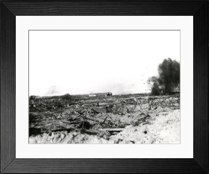 Framed Print : American tanks under fire, western front, WW1 Framed Print : American tanks under fire, western front, WW1