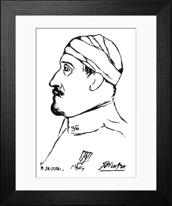Framed Print : Sketch of soldier with bandage and medal, WW1 Framed Print : Sketch of soldier with bandage and medal, WW1