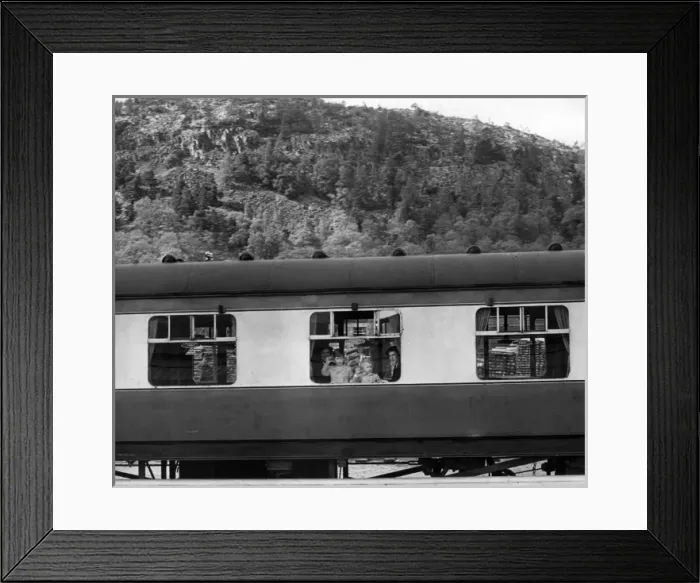 Framed Print : Prince Charles and Princess Anne waving from train Framed Print : Prince Charles and Princess Anne waving from train