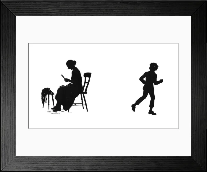 Framed Print : Dunderpate and his mother with the darning Framed Print : Dunderpate and his mother with the darning