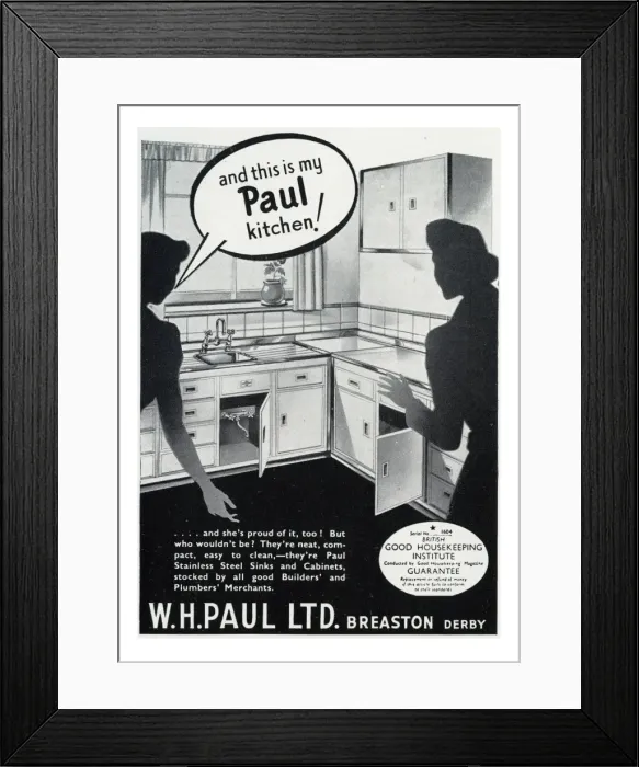 Framed Print : Paul kitchen advertisement, c. 1952 Framed Print : Paul kitchen advertisement, c. 1952