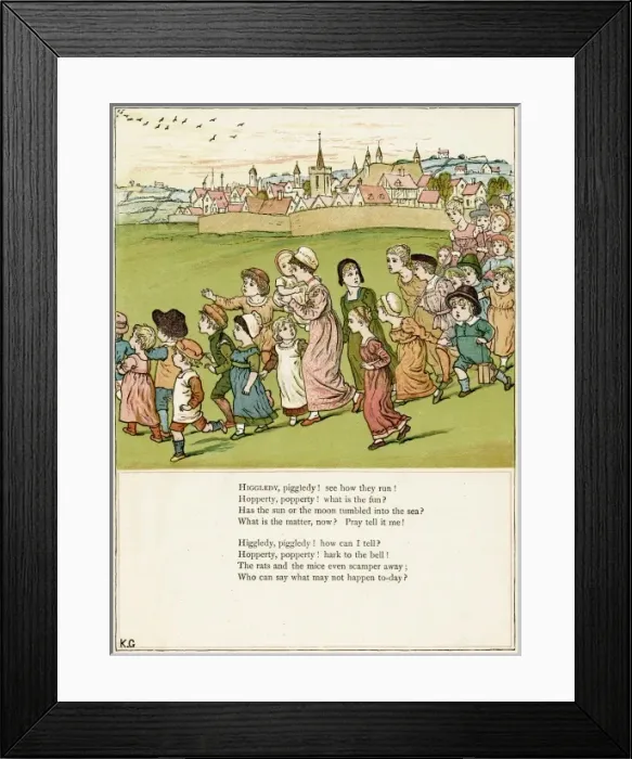 Framed Print : Adults and children running from a village Framed Print : Adults and children running from a village