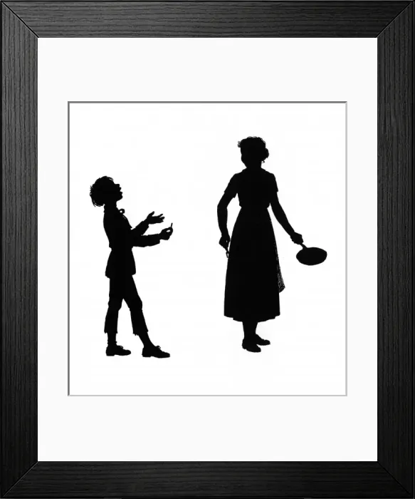 Framed Print : Dunderpate and his mother with the frying pan Framed Print : Dunderpate and his mother with the frying pan