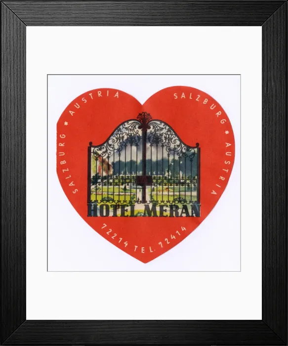 Framed Print : Label, Hotel Meran, Salzburg, Austria Framed Print : Label, Hotel Meran, Salzburg, Austria