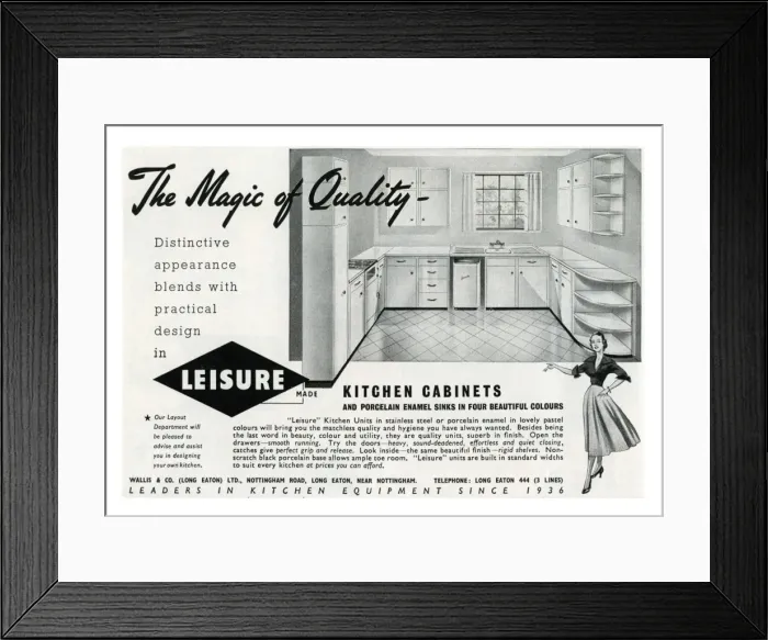 Framed Print : Leisure Kitchens advertisment, 1950s Framed Print : Leisure Kitchens advertisment, 1950s