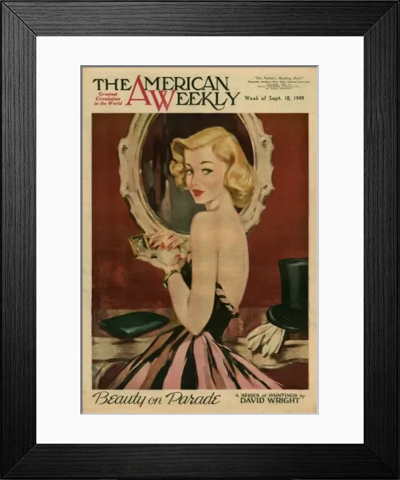 Framed Print : David Wright woman in a pink and black evening dress Framed Print : David Wright woman in a pink and black evening dress