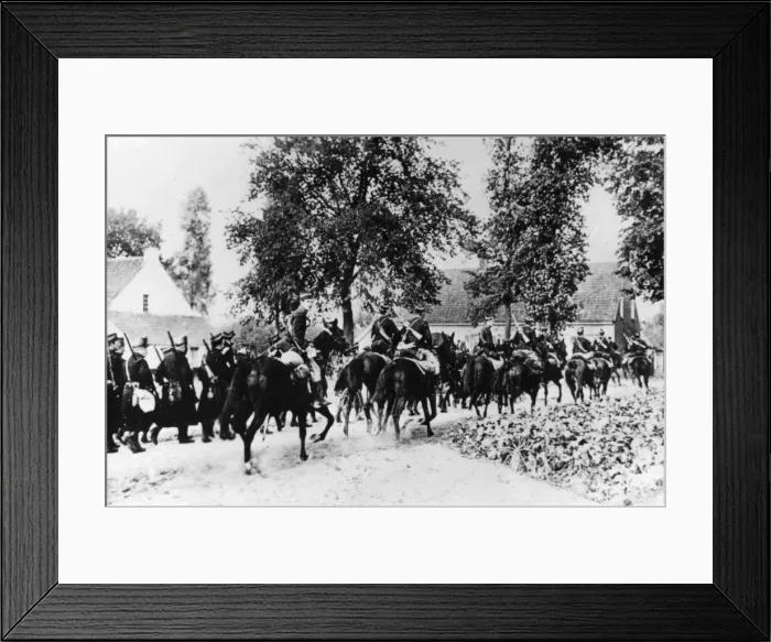 Framed Print : Belgian infantry and cavalry retreat from Antwerp, WW1 Framed Print : Belgian infantry and cavalry retreat from Antwerp, WW1
