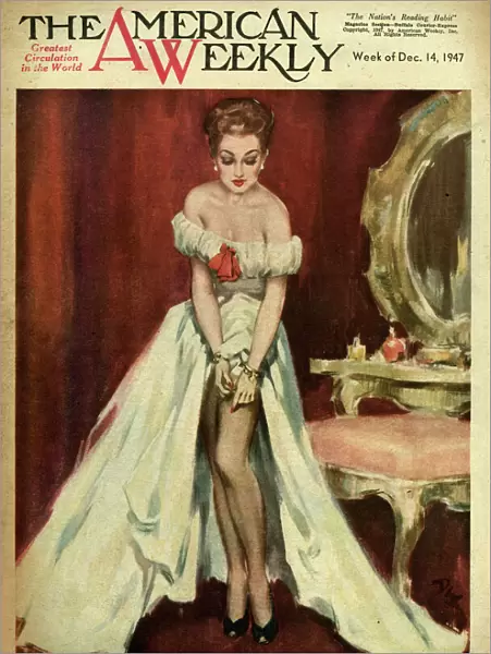 David Wright woman in white evening dress
